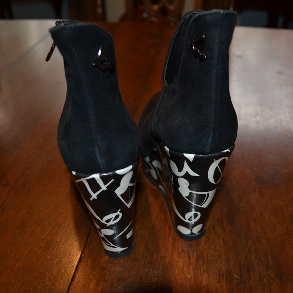 Fiorucci Black Faux Suede Music Note Wedge Bootie - Picture 4 of 8